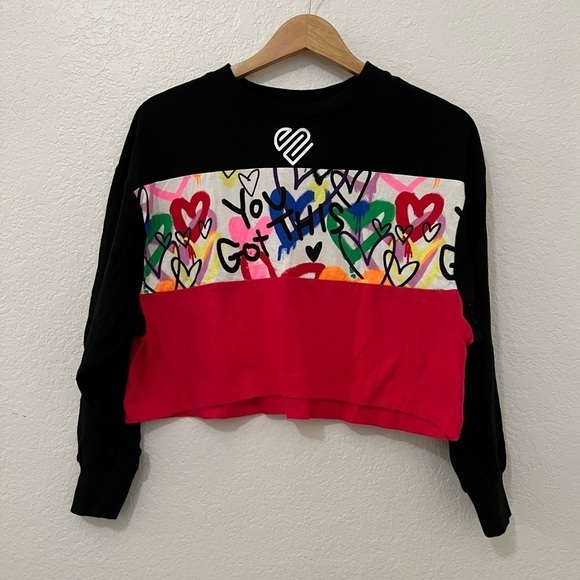 Girls Justice cropped tee color block black and pink/ SZ Small 7/8 - Picture 11 of 11